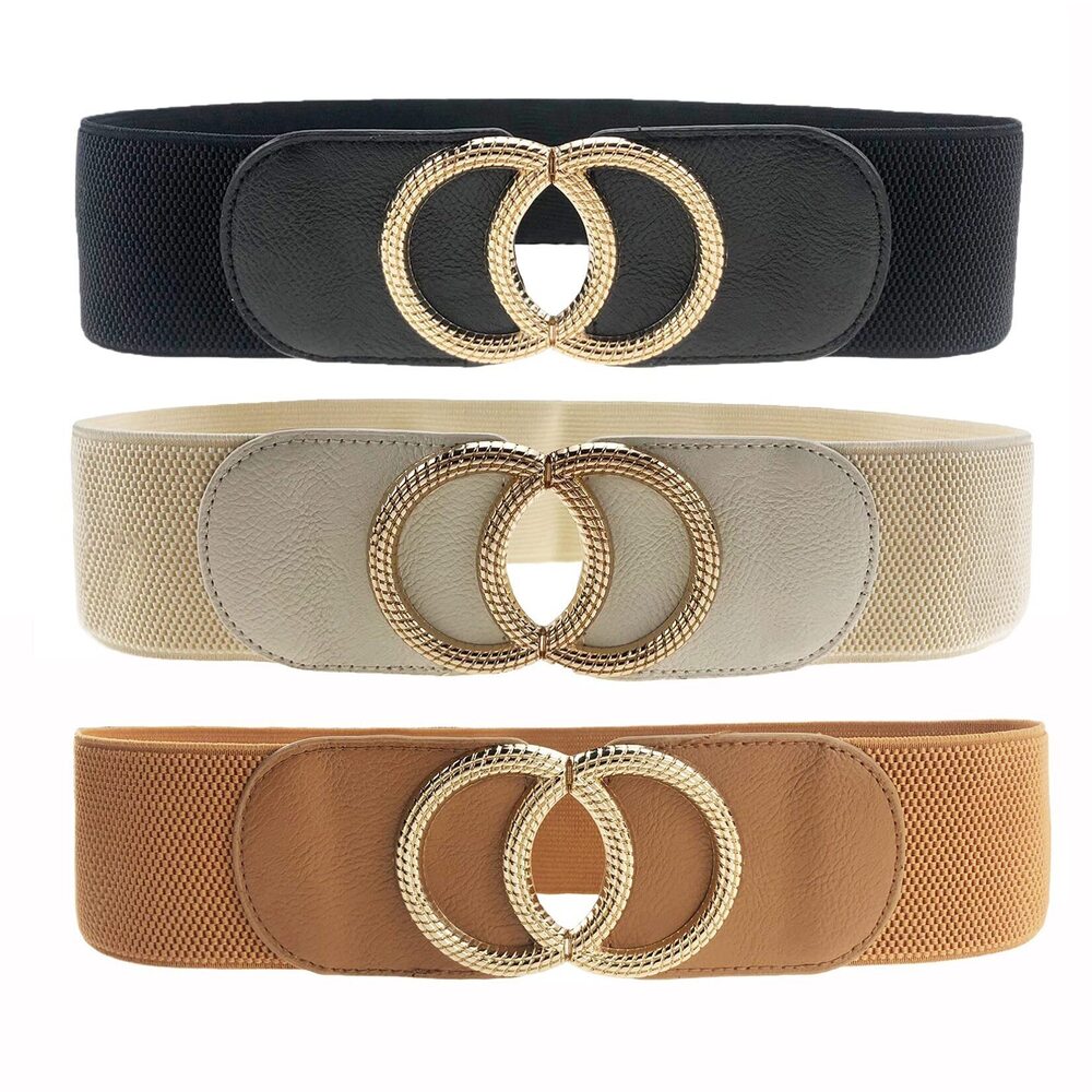 6416 3 Pack Womens Vintage Wide Elastic Stretch Waist Belt For Dresses
